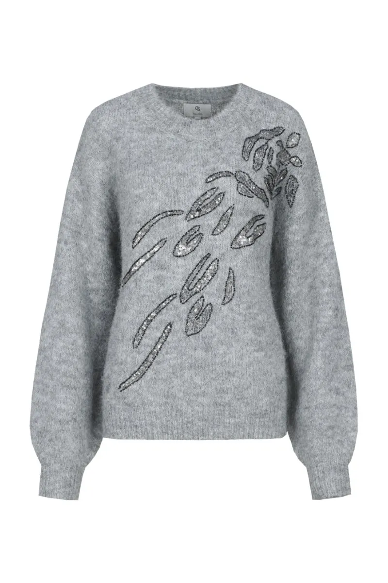 CS The Label Kensa Knit Pullover Gray Melange, gebreide trui in grijs melange
